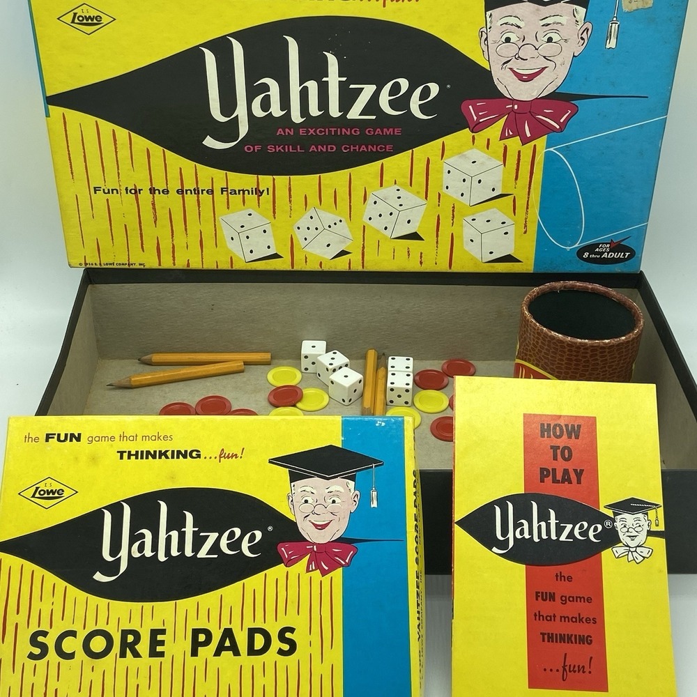 Vintage Yahtzee 1956 ORIGINAL Dice Game E.S. Lowe Co Complete Retro Mid Century